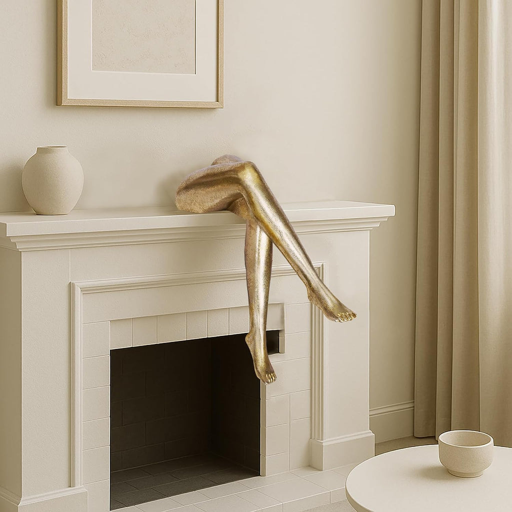 Golden Legs Sculpture Gold Woman Decor Modern Elegant Female Legs Statue Minimalist Resin Art Ornament for Home Living Room Bedroom Shelf Office Desktop Decoration