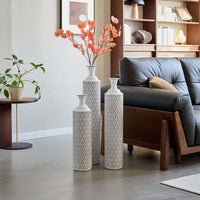 33.85/29.13/24.8 In. White & Black Metal Modern Style Floor Bottle Vases, Set of 3 Decoration Gorgeous Home Decoration