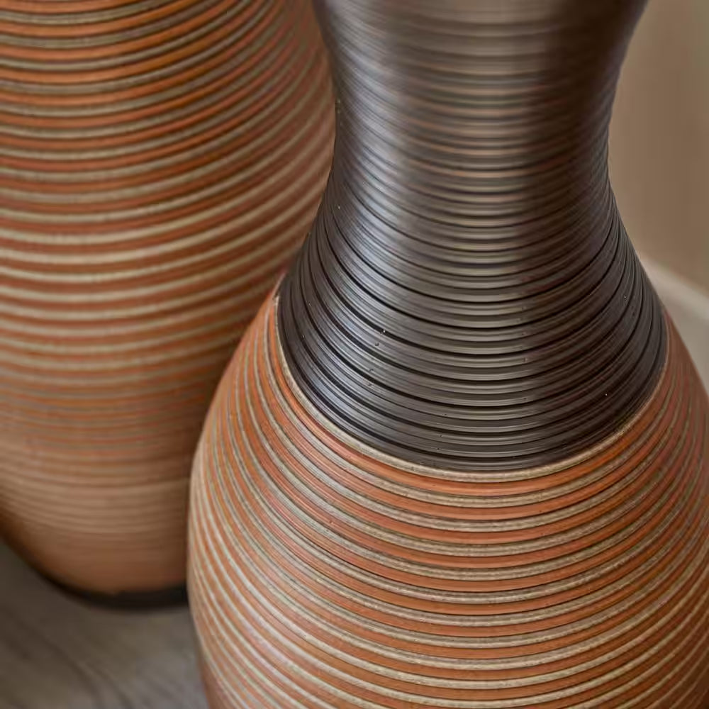 27.56/23.62/19.69 In. Brown Bottle PVC Artificial Rattan Floor Composite Vases Set of 3 Home Decoration for Living Rooms